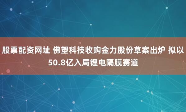 股票配资网址 佛塑科技收购金力股份草案出炉 拟以50.8亿入局锂电隔膜赛道